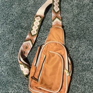 Maurices Tan Crossbody Bag with Patterned Strap